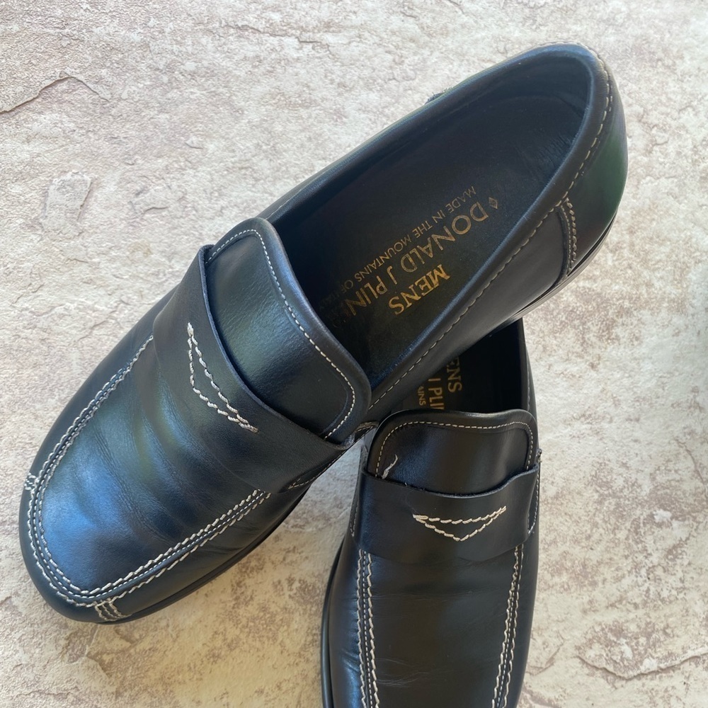 Vintage Donald J Plainer Men's Black Leather Penny‎ Loafers Slip On Size 7M